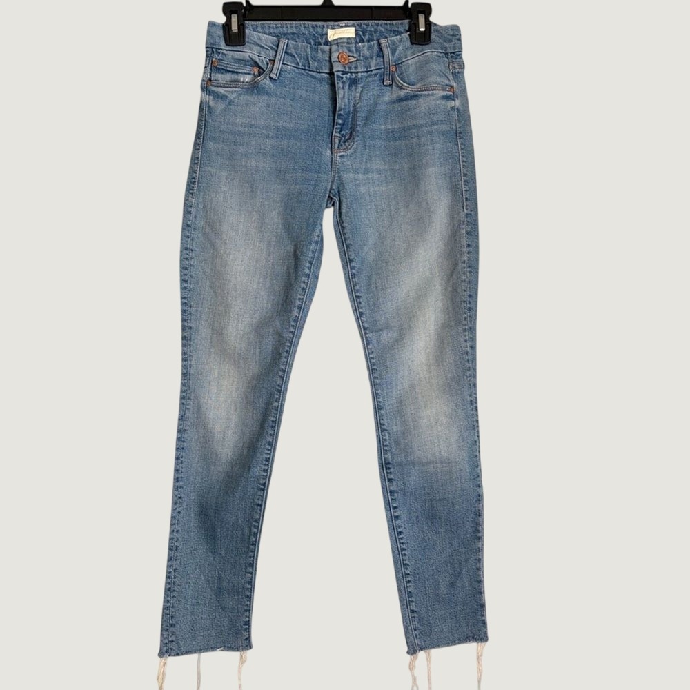 Mother Looker Ankle Fray Jeans Tourist Trap Blue Skinny Raw Hem 1431-348 Size 27
